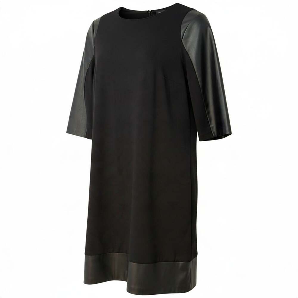 Cato Plus Size 16W Black Shift Dress Ponte Knit Faux Leather Accents Career Chic